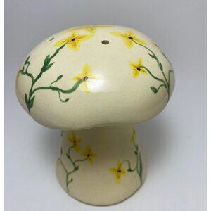 Single Large Mushroom Salt or Pepper Shaker Yellow Flowers Ceramic Handmade 70s